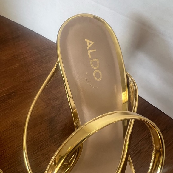 ALDO Katswirl Gold Metallic Spiral Strappy Stiletto Heels Sandals Women’s 8 38.5 - Picture 6 of 12